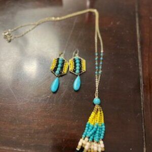 Turquoise and yellow necklace with earrings